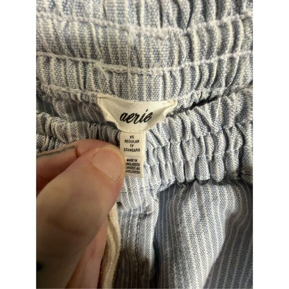 Aerie Blue And White Striped Tie Waist Pants With Side Pocket - Picture 3 of 6